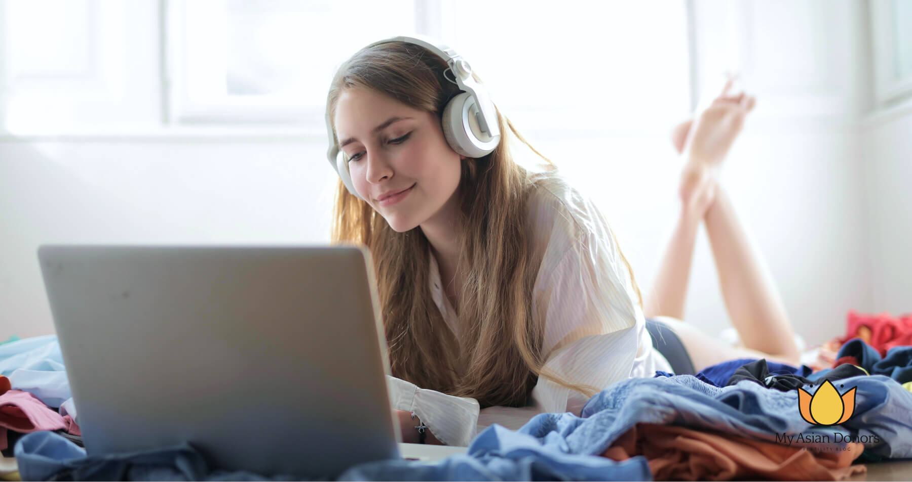 girl is listening music in headphones